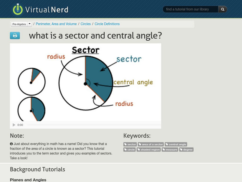 Virtual Nerd: What Is a Sector and Central Angle? Instructional Video