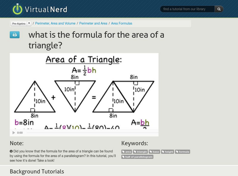 Virtual Nerd: What Is the Formula for the Area of a Triangle? Instructional Video