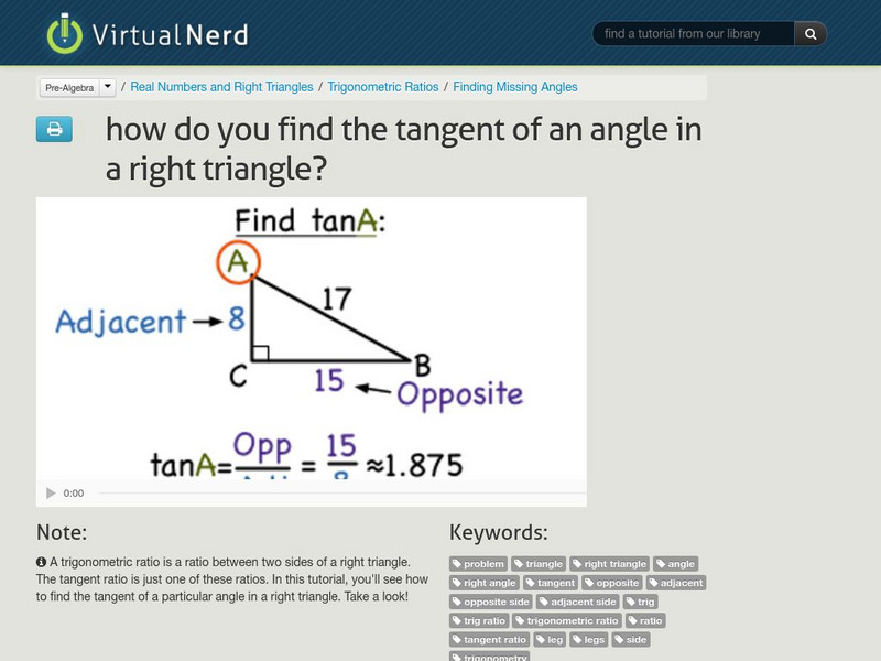 Virtual Nerd: How Do You Find the Tangent of an Angle in a Right Triangle? Instructional Video