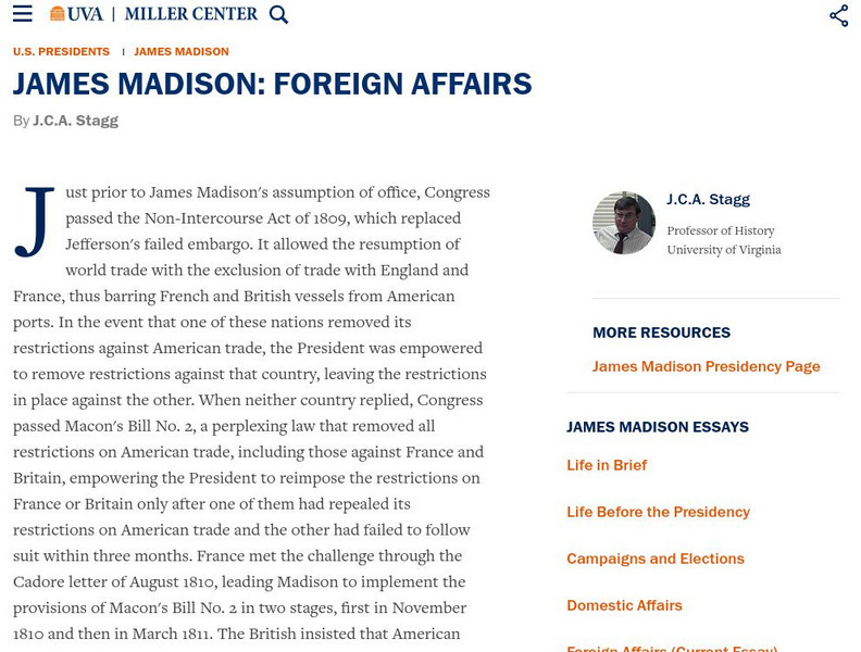 Miller Center at Uva: u.s. Presidents: James Madison: Foreign Affairs Website