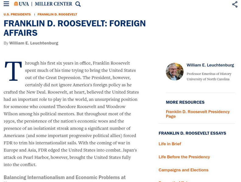 Miller Center at Uva: u.s. Presidents: Franklin Delano Roosevelt: Foreign Affairs Website Miller Center at Uva: u.s. Presidents: Franklin Delano Roosevelt: Foreign Affairs Website