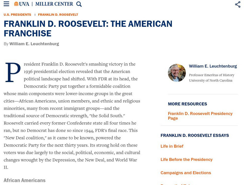 Miller Center at Uva: u.s. Presidents: Franklin Delano Roosevelt: The American Franchise Website Miller Center at Uva: u.s. Presidents: Franklin Delano Roosevelt: The American Franchise Website
