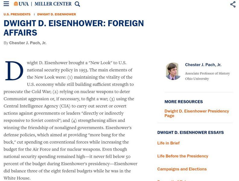Miller Center at Uva: u.s. Presidents: Dwight David Eisenhower: Foreign Affairs Handout Miller Center at Uva: u.s. Presidents: Dwight David Eisenhower: Foreign Affairs Handout