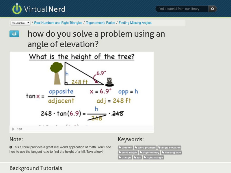 Virtual Nerd: How Do You Solve a Problem Using an Angle of Elevation? Instructional Video