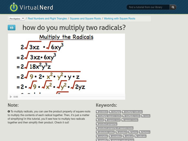 Virtual Nerd: How Do You Multiply Two Radicals? Instructional Video for ...