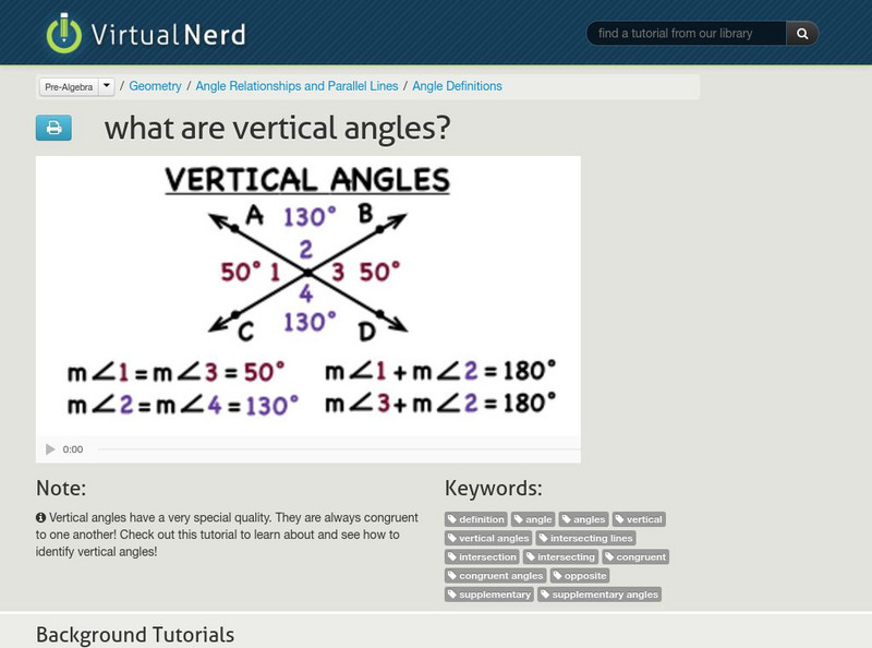 Virtual Nerd: What Are Vertical Angles? Instructional Video Virtual Nerd: What Are Vertical Angles? Instructional Video