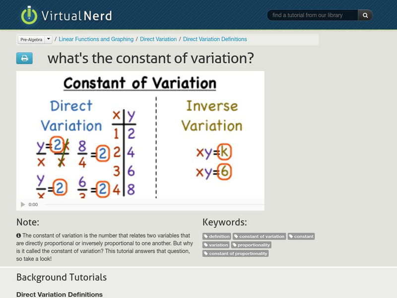 Virtual Nerd: What's the Constant of Variation? Instructional Video Virtual Nerd: What's the Constant of Variation? Instructional Video