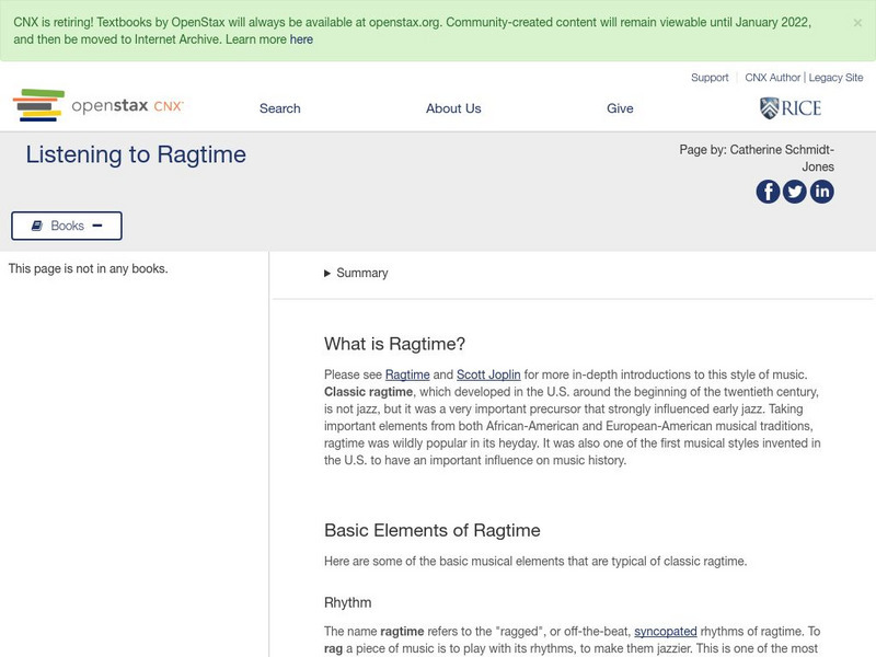 Open Stax: Catherine Schmidt Jones: Listening to Ragtime Article Open Stax: Catherine Schmidt Jones: Listening to Ragtime Article