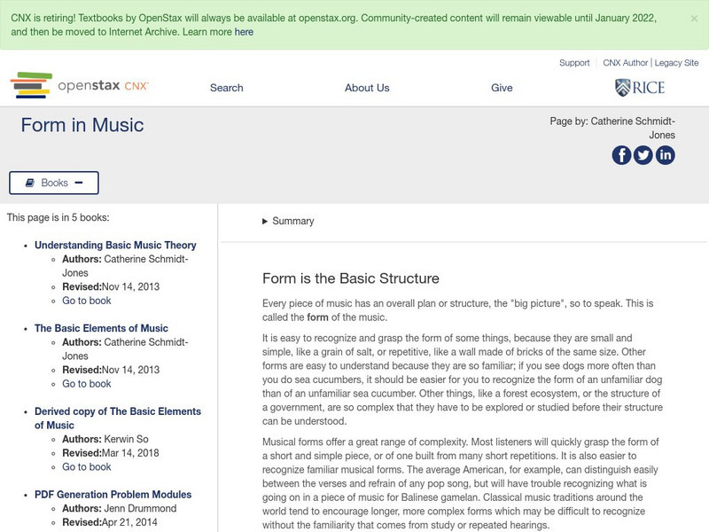 Open Stax: Catherine Schmidt Jones: Form in Music Article Open Stax: Catherine Schmidt Jones: Form in Music Article