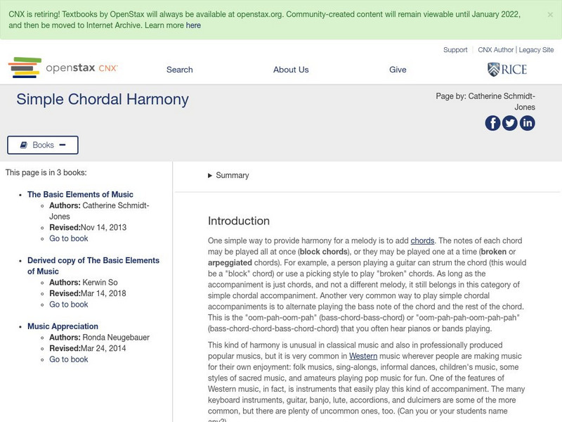Open Stax: Catherine Schmidt Jones: Simple Chordal Harmony Activity Open Stax: Catherine Schmidt Jones: Simple Chordal Harmony Activity