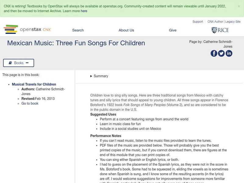 Open Stax: Catherine Schmidt Jones: Mexican Music: Three Fun Songs for Children Activity Open Stax: Catherine Schmidt Jones: Mexican Music: Three Fun Songs for Children Activity