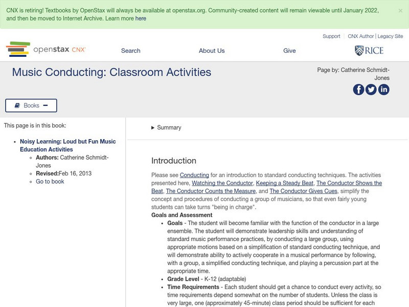 Open Stax: Catherine Schmidt Jones: Music Conducting: Classroom Activities Article Open Stax: Catherine Schmidt Jones: Music Conducting: Classroom Activities Article