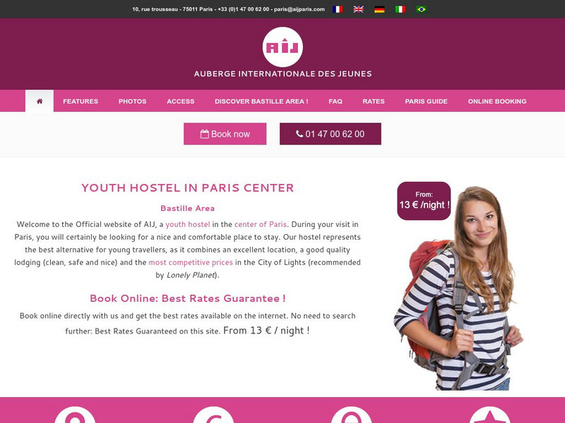 Auberge Internationale Des Jeunes: Youth Hostel in Paris Center Website