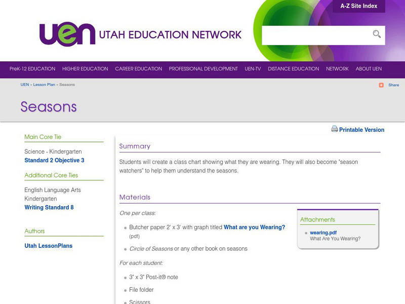 Uen: Seasons Lesson Plan Uen: Seasons Lesson Plan