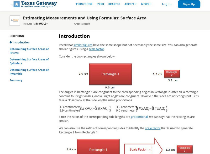 Texas Gateway: Estimating Measurements and Using Formulas: Surface Area Unit Plan Texas Gateway: Estimating Measurements and Using Formulas: Surface Area Unit Plan