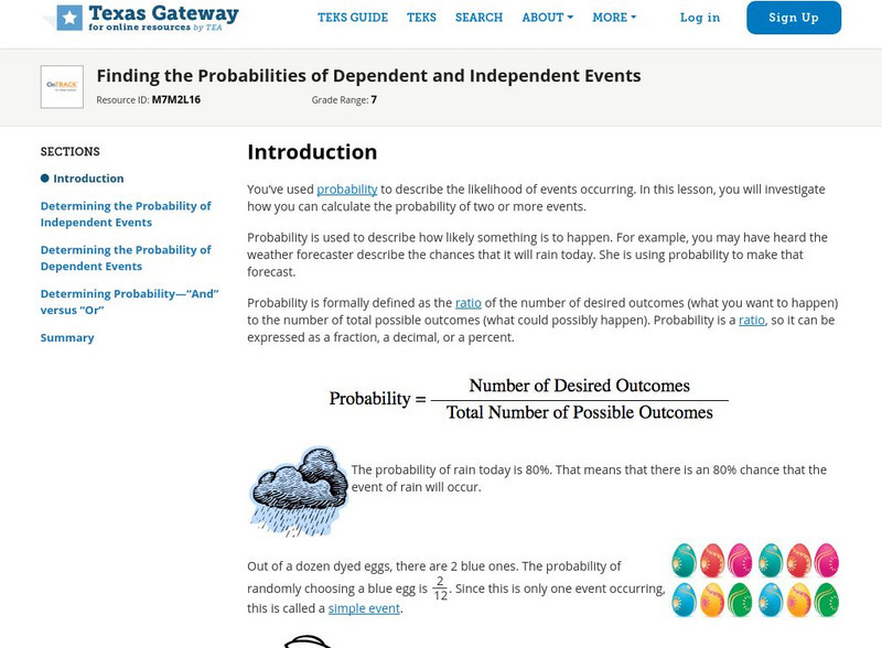 Texas Gateway: Finding the Probabilities of Dependent and Independent Events Unit Plan