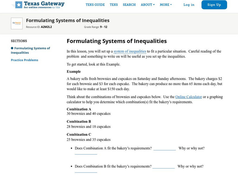 Texas Gateway: Formulating Systems of Inequalities Unit Plan Texas Gateway: Formulating Systems of Inequalities Unit Plan