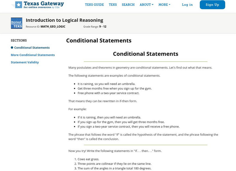 Texas Gateway: Introduction to Logical Reasoning Unit Plan