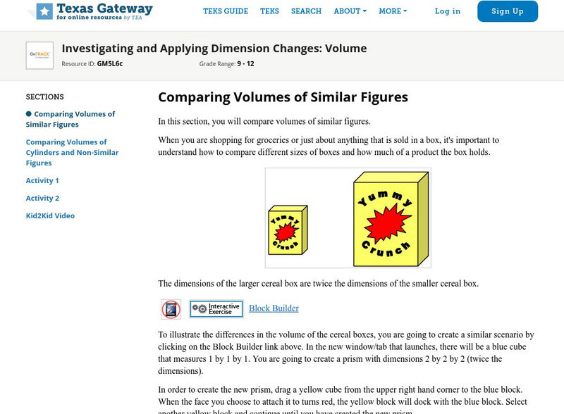 Texas Gateway: Investigating and Applying Dimension Changes: Volume Unit Plan Texas Gateway: Investigating and Applying Dimension Changes: Volume Unit Plan