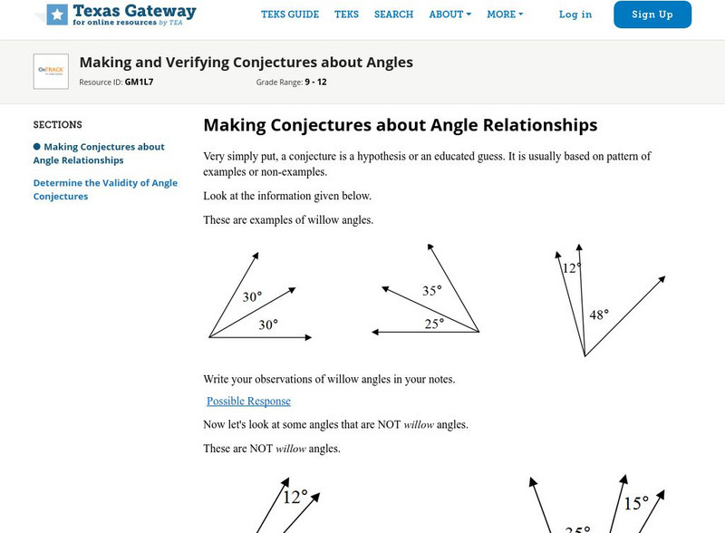 Texas Gateway: Making and Verifying Conjectures About Angles Unit Plan