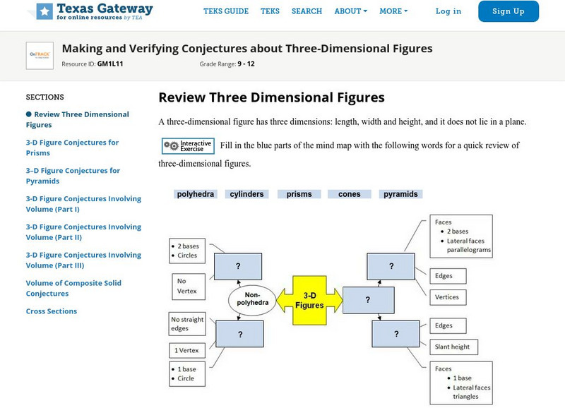 Texas Gateway: Making and Verifying Conjectures About Three Dimensional Figures Unit Plan