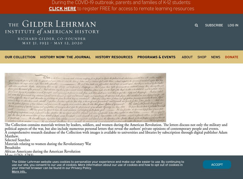 Gilder Lehrman Institute: American Revolution Primary Gilder Lehrman Institute: American Revolution Primary