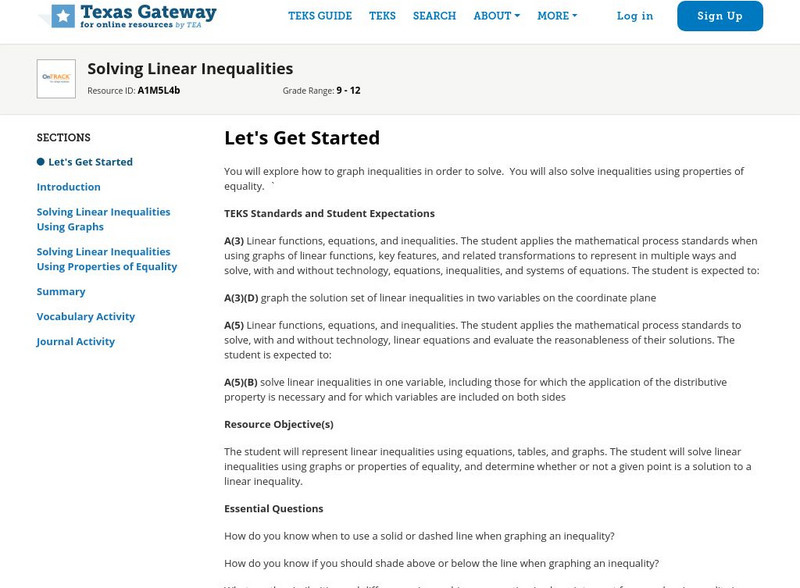 Texas Gateway: Solving Linear Inequalities Unit Plan