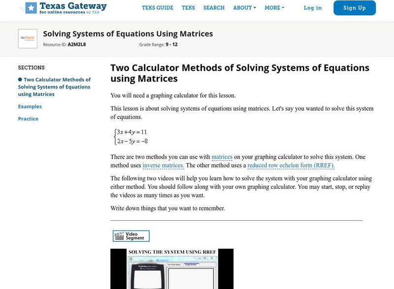 Texas Gateway: Solving Systems of Equations Using Matrices Unit Plan Texas Gateway: Solving Systems of Equations Using Matrices Unit Plan