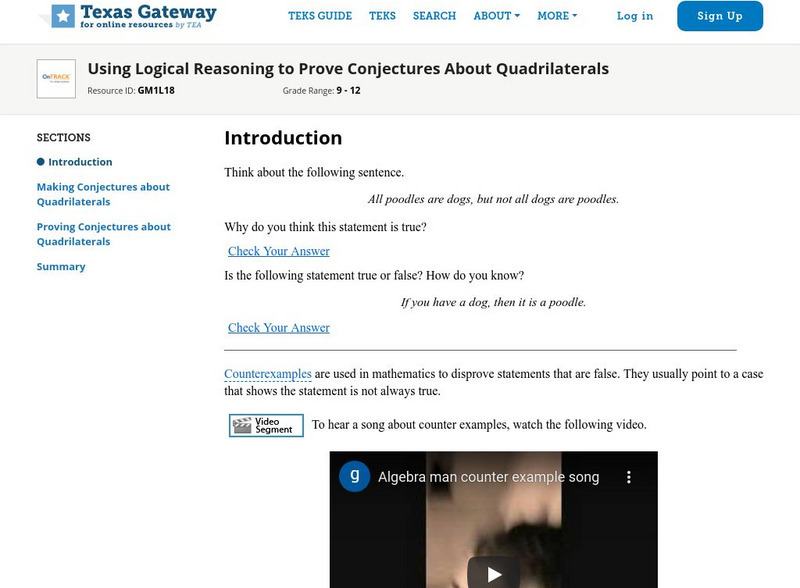 Texas Gateway: Using Logical Reasoning to Prove Conjectures About Quadrilaterals Unit Plan