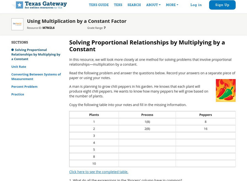 Texas Gateway: Using Multiplication by a Constant Factor Unit Plan
