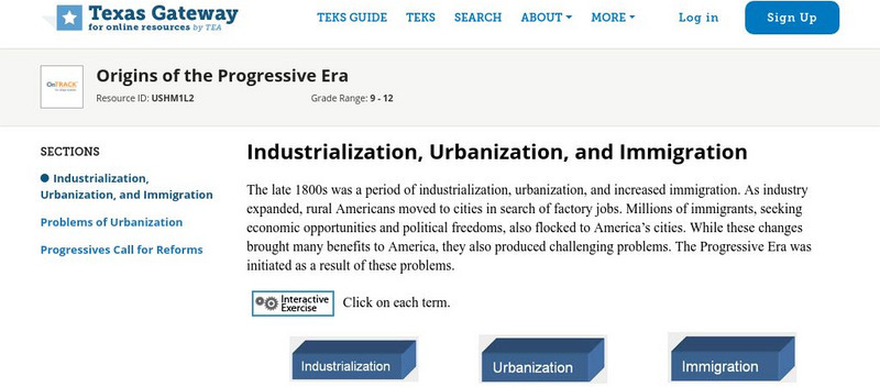 Texas Gateway: Origins of the Progressive Era Unit Plan Texas Gateway: Origins of the Progressive Era Unit Plan