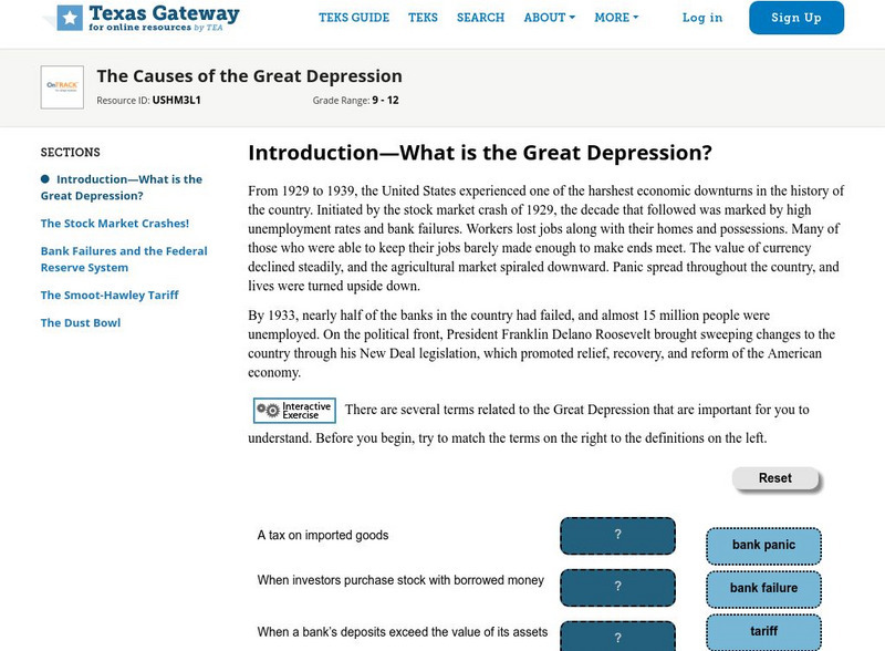 Texas Gateway: The Causes of the Great Depression Unit Plan Texas Gateway: The Causes of the Great Depression Unit Plan
