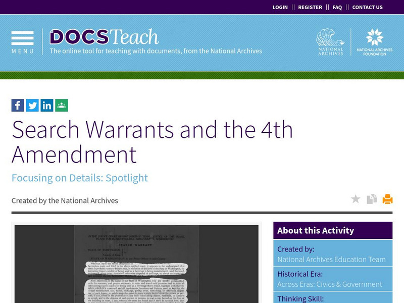 Docs Teach: Search Warrants and the 4th Amendment Lesson Plan
