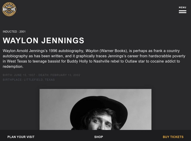 Country Music Hall of Fame and Museum: Waylon Jennings Handout Country Music Hall of Fame and Museum: Waylon Jennings Handout