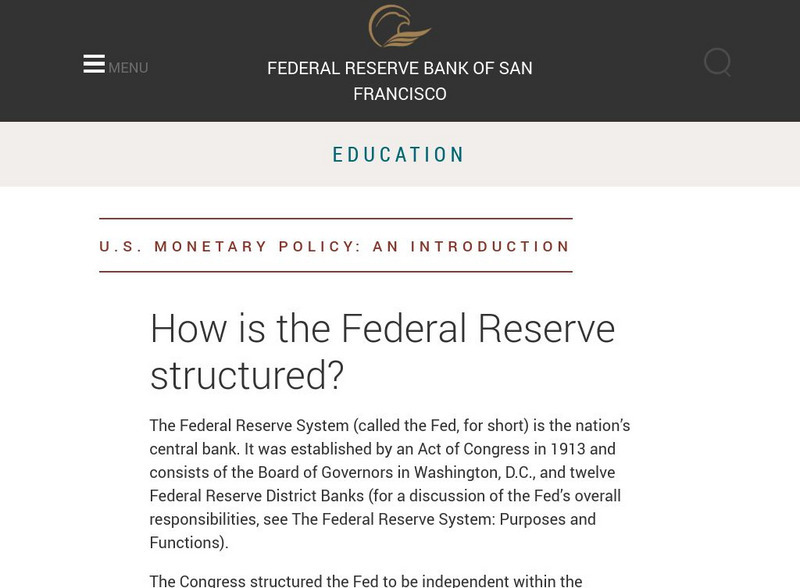 Federal Reserve Bank of San Francisco: How Is the Federal Reserve Structured? Handout Federal Reserve Bank of San Francisco: How Is the Federal Reserve Structured? Handout