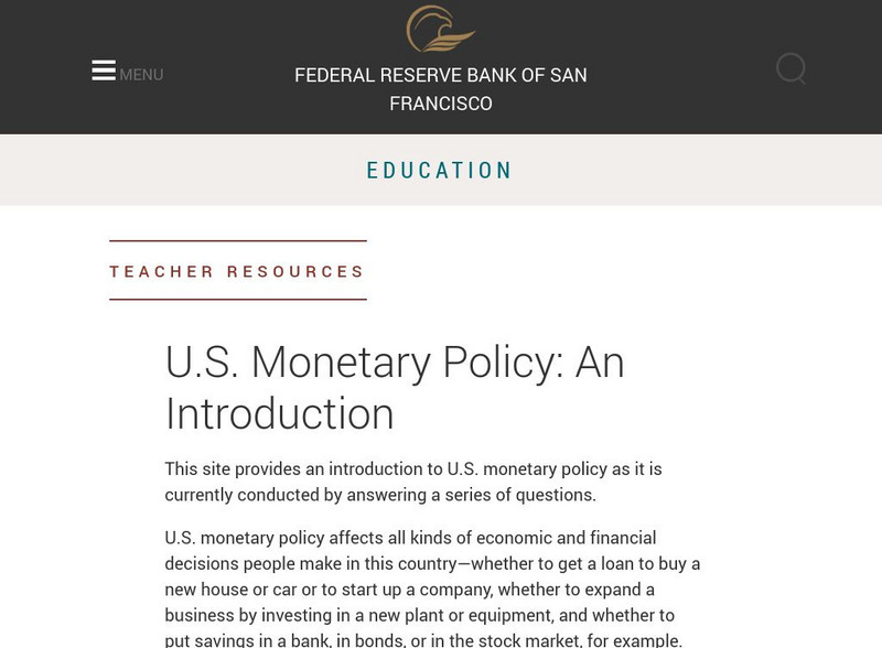 Federal Reserve Bank of San Francisco: u.s. Monetary Policy Handout Federal Reserve Bank of San Francisco: u.s. Monetary Policy Handout