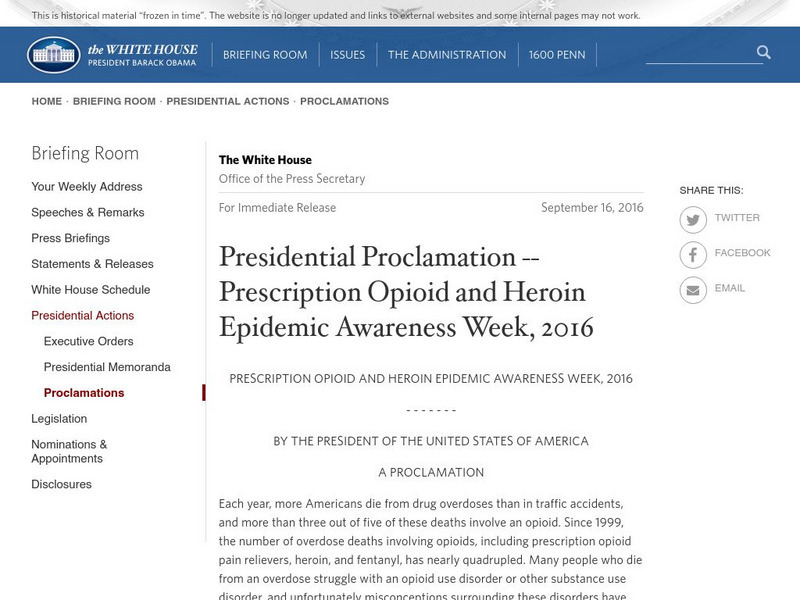 Presidential Proclamation Prescription Opioid and Heroin Epidemic Awareness Week Primary Presidential Proclamation Prescription Opioid and Heroin Epidemic Awareness Week Primary
