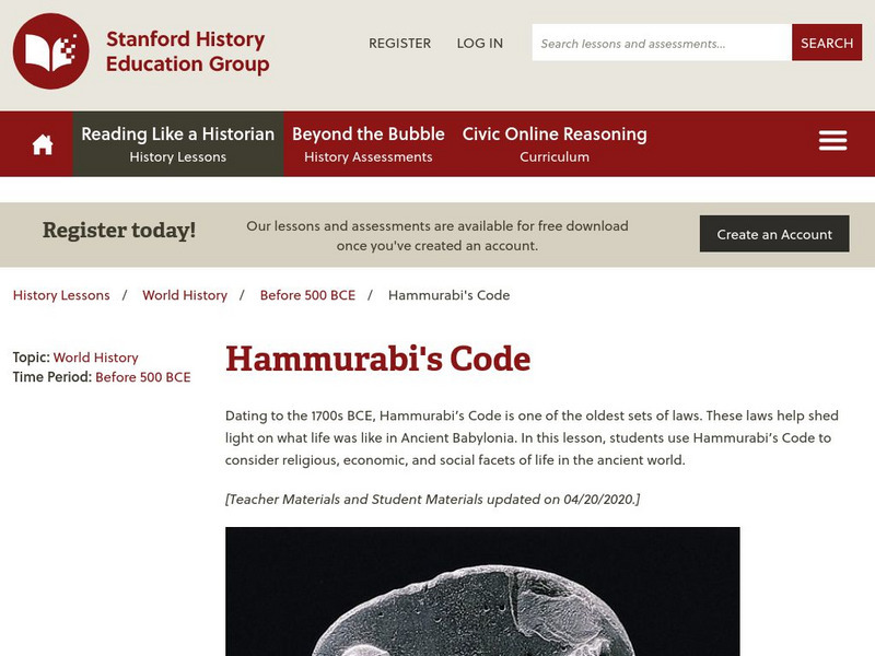 Stanford History Education Group: Hammurabi's Code Lesson Plan Stanford History Education Group: Hammurabi's Code Lesson Plan