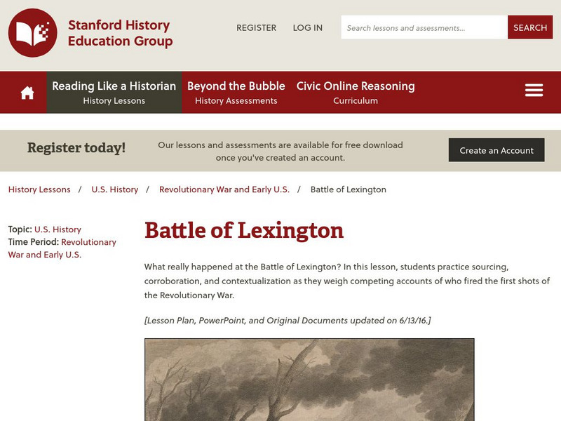 Sheg: Document Based History: Reading Like a Historian: Battle of Lexington Lesson Plan Sheg: Document Based History: Reading Like a Historian: Battle of Lexington Lesson Plan