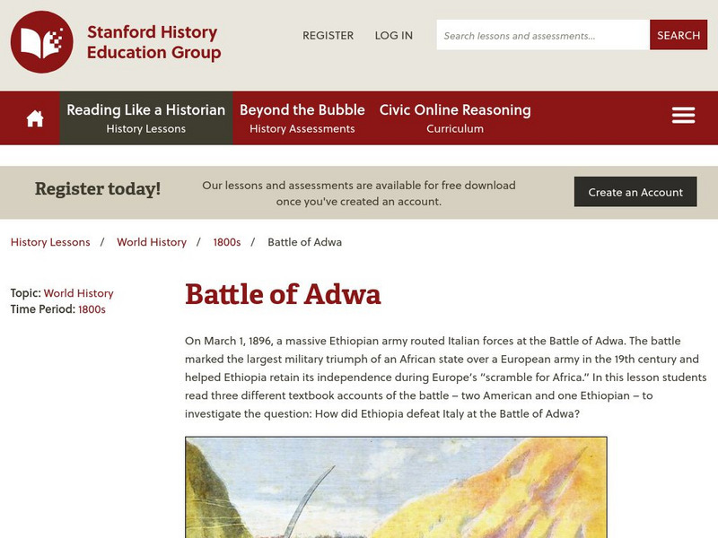 Stanford History Education Group: Battle of Adwa Lesson Plan Stanford History Education Group: Battle of Adwa Lesson Plan