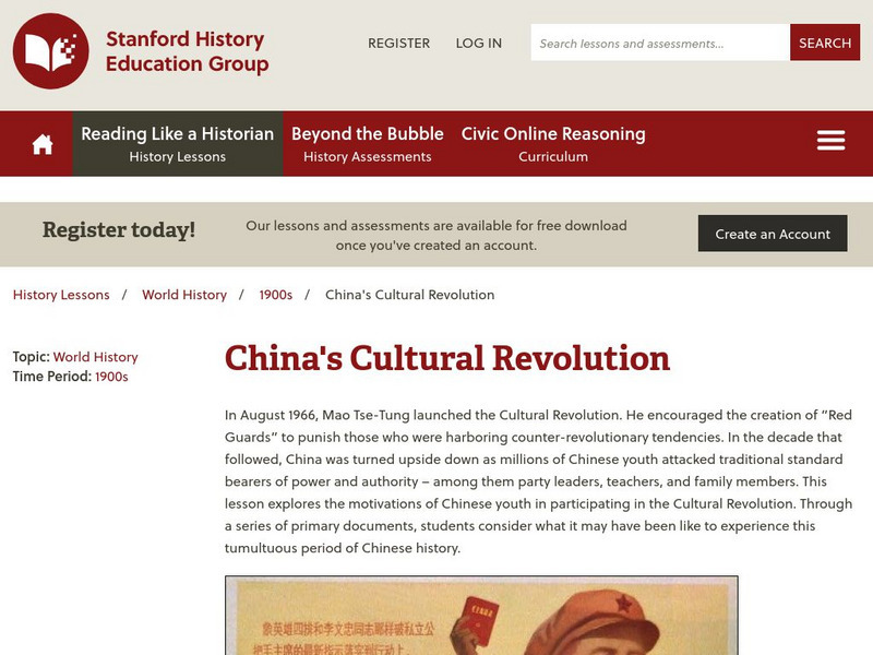 Stanford History Education Group China S Cultural Revolution Lesson Stanford History Education Group China S Cultural Revolution Lesson
