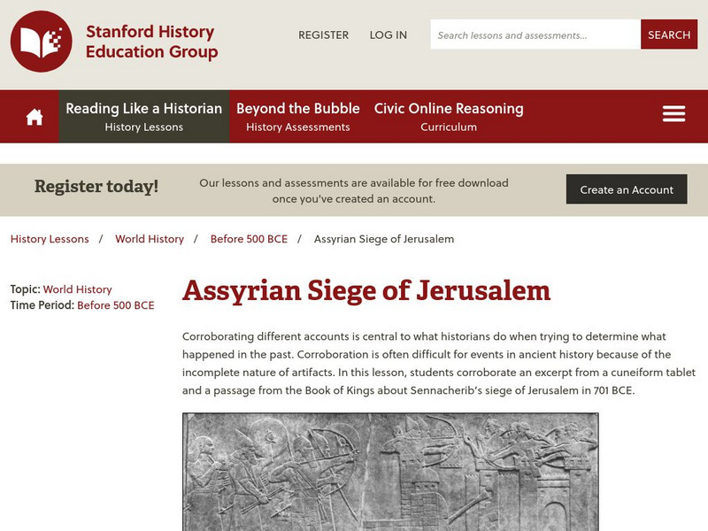 Stanford History Education Group: Assyrian Siege of Jerusalem Lesson Plan Stanford History Education Group: Assyrian Siege of Jerusalem Lesson Plan