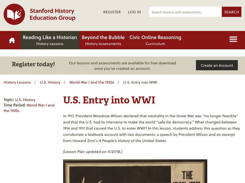 Sheg: Document Based History: Reading Like a Historian: u.s. Entry Into Wwi Lesson Plan Sheg: Document Based History: Reading Like a Historian: u.s. Entry Into Wwi Lesson Plan