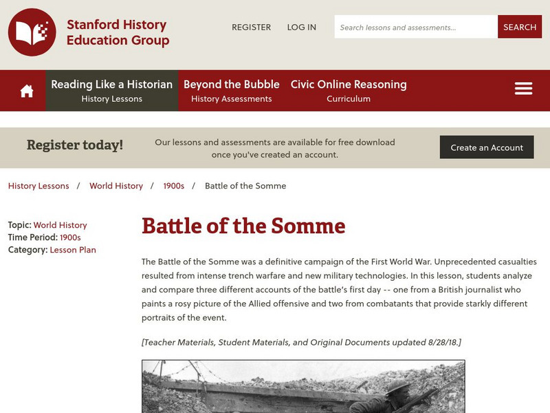 Stanford History Education Group: Battle of the Somme Lesson Plan Stanford History Education Group: Battle of the Somme Lesson Plan