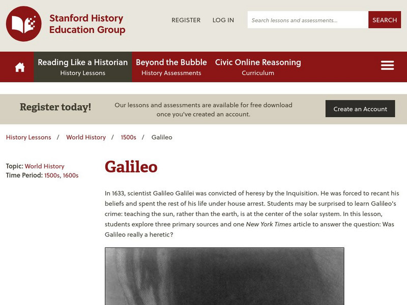 Stanford History Education Group: Galileo Lesson Plan Stanford History Education Group: Galileo Lesson Plan
