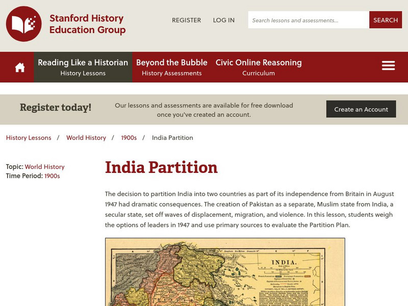 Stanford History Education Group: India Partition Lesson Plan