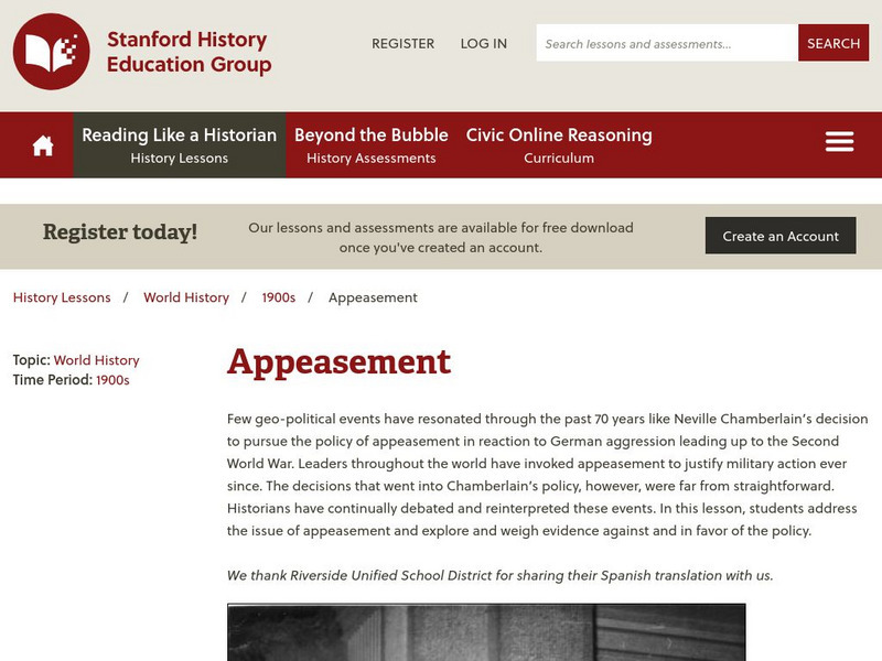 Stanford History Education Group: Appeasement Lesson Plan