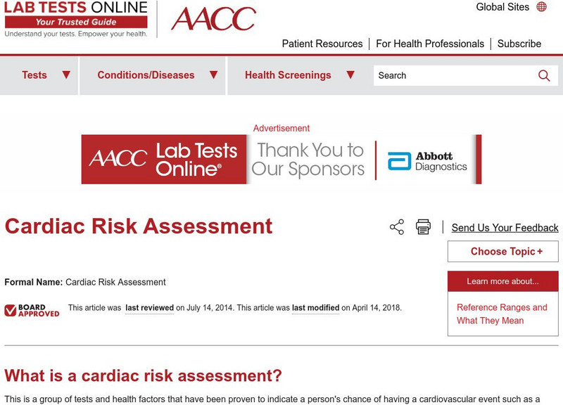 Lab Tests Online: Cardiac Risk Assessment Website