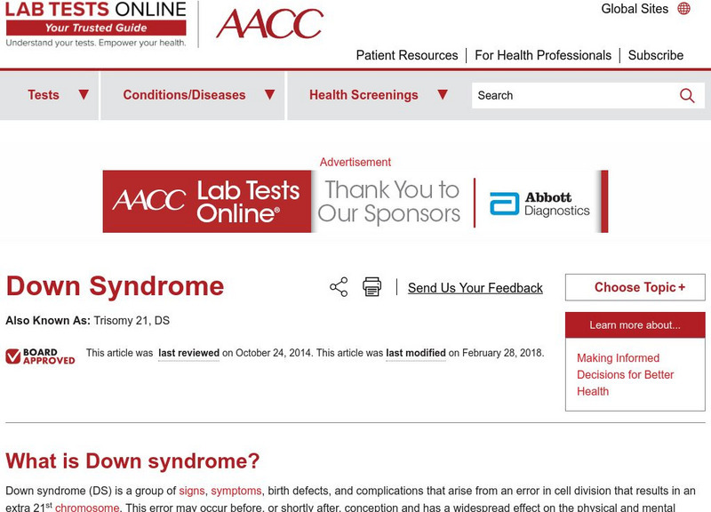 Lab Tests Online: Down Syndrome Handout Lab Tests Online: Down Syndrome Handout