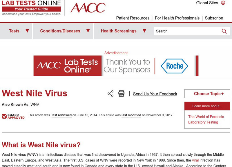 Lab Tests Online: West Nile Virus Handout